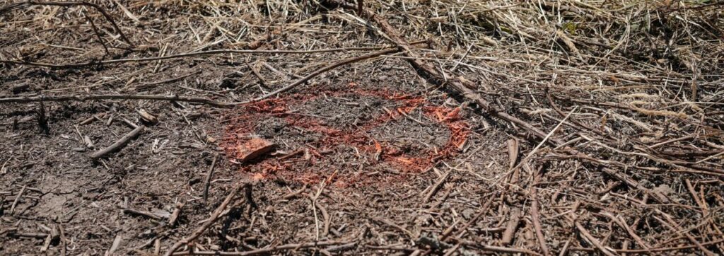 Mark on the ground indicating the spot to dig